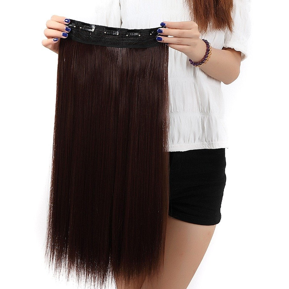 S-noilite Trendy Medium Brown 30 Straight Curly 3/4 Full Head One Piece 5clips Clip in Hair Extensions Long Poplar Style for Xmas Gifts