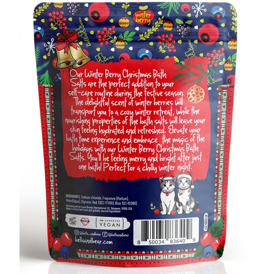 Bella & Bear Winter Berry Bath Salts, Cruelty Free Festive Christmas Packaging - Stocking Stuffer Gift