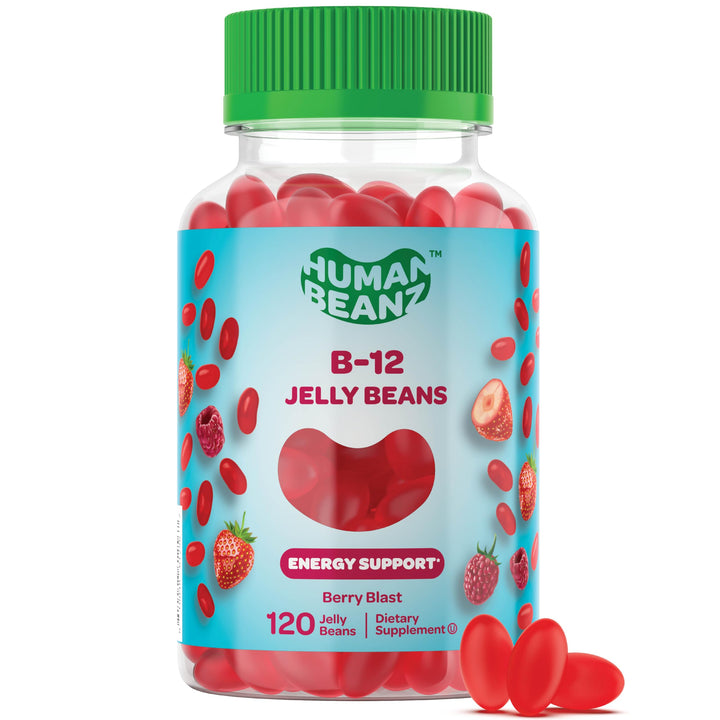 Human Beanz Methylated Vitamin B12, Jelly Bean Gummies for Adults, Brain Health and Energy Booster, Healthy Hair, Skin, and Nails, Nutritional Vegetarian Supplements, 120 Jelly Beans