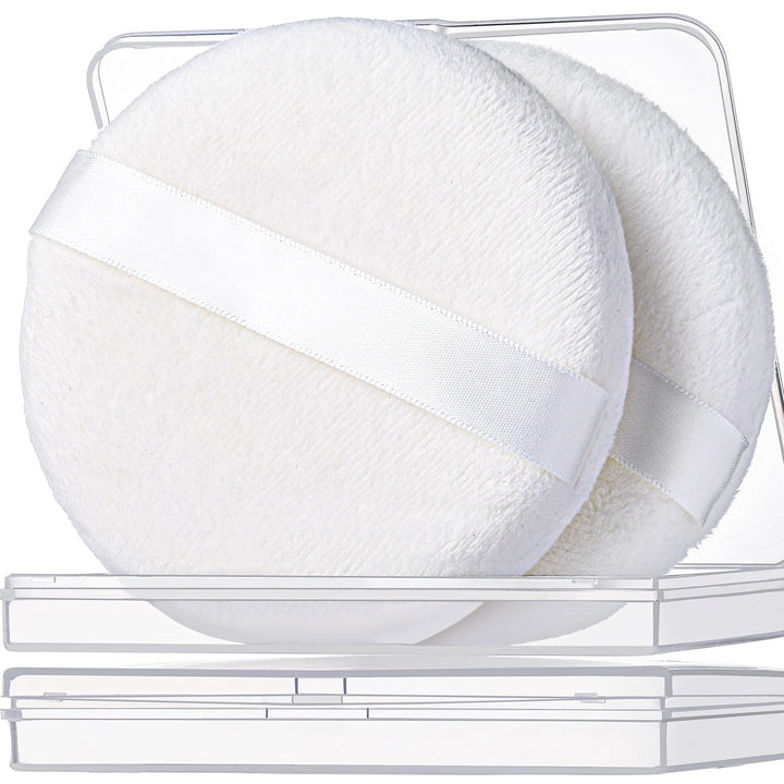 Teenitor 2pcs Powder Puff, 4.13 Inch Powder Puff for Body Powder, Body Powder Puff Large Powder Puff Loose Powder Puffs Soft Velour Body Powder Puff and Container White