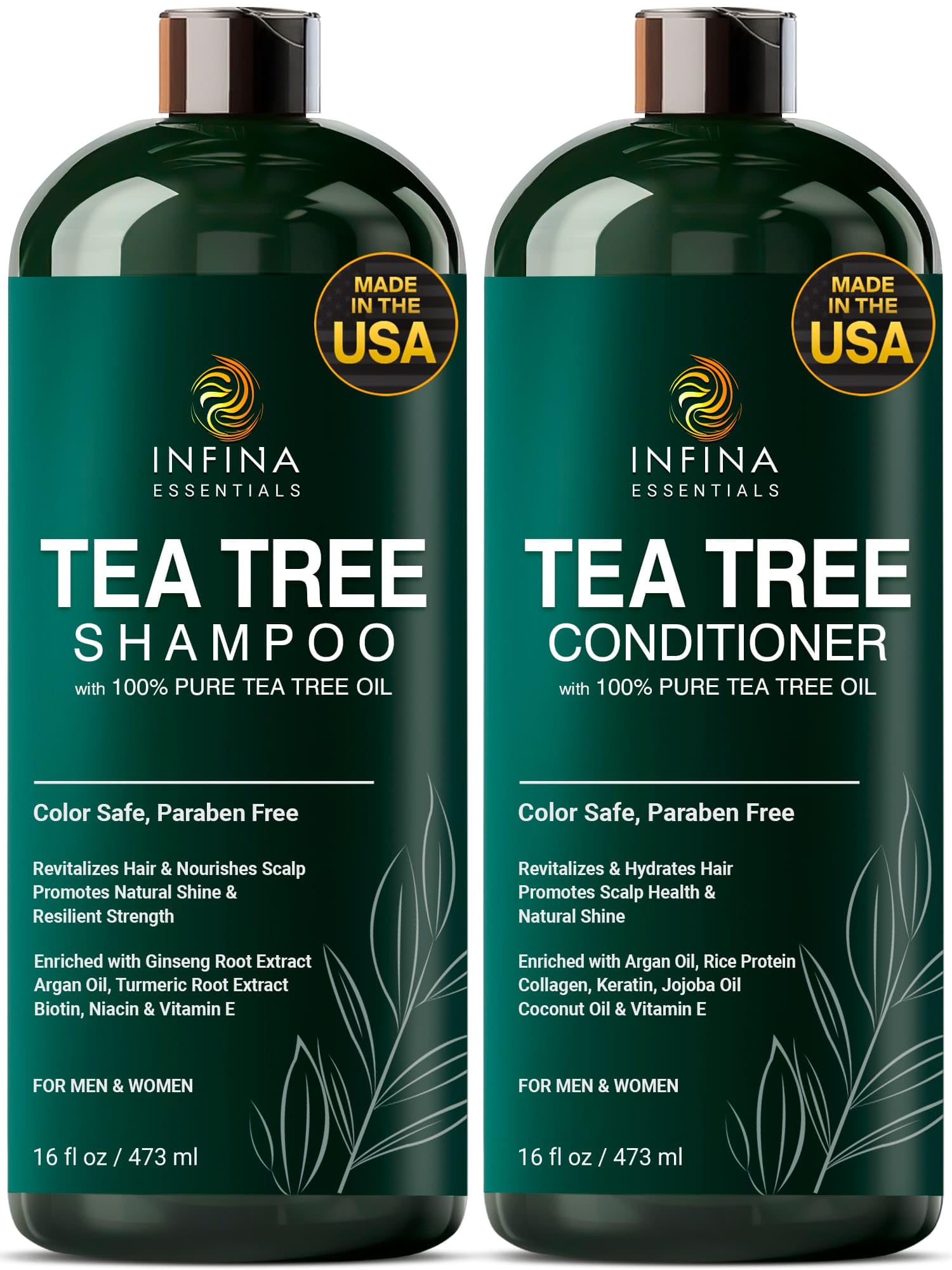 Tea Tree Shampoo and Conditioner Set - Deep Cleansing, Strengthening and Shine-Boosting Formula for Dry Scalp - For Men & Women - 16 fl oz each