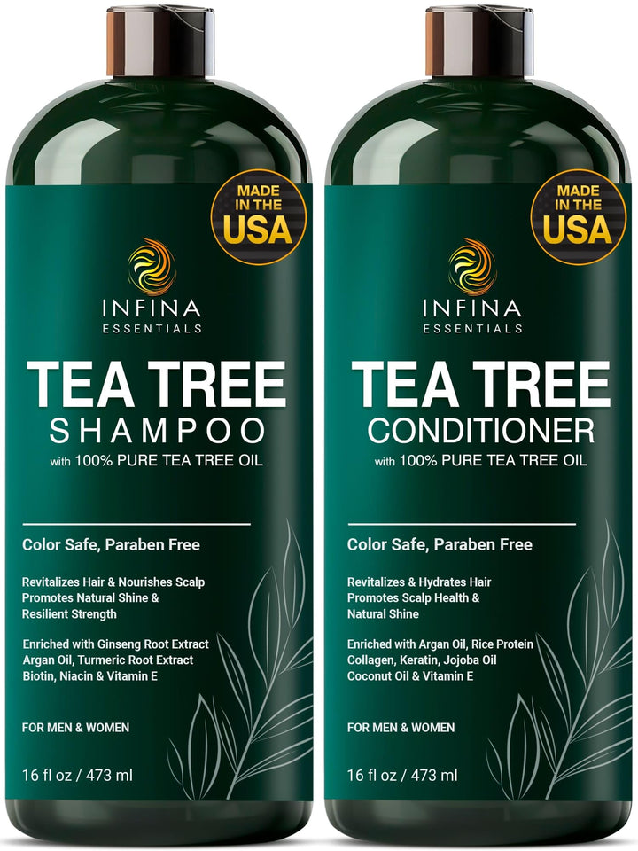Tea Tree Shampoo and Conditioner Set - Deep Cleansing, Strengthening and Shine-Boosting Formula for Dry Scalp - For Men & Women - 16 fl oz each