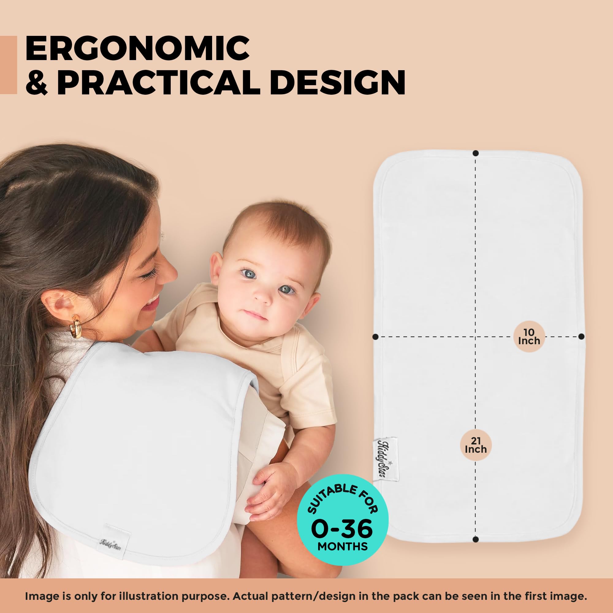 KiddyStar 5 Pack Organic Cotton Baby Burp Cloths – 3 Layer, 21x10 Large, Ultra Soft & Absorbent Burping Rags for Newborns – Infant Towels for Milk Spit Up