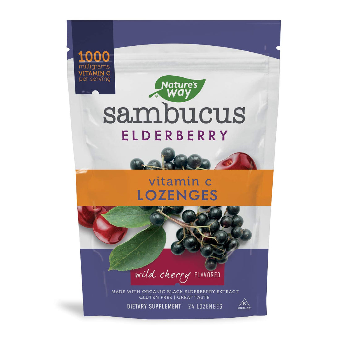 Nature’s Way Sambucus Immune Lozenges, High Potency Vitamin C, Elderberry, Wild Cherry Flavored, 24 Lozenges (Packaging May Vary) - 3 Pack