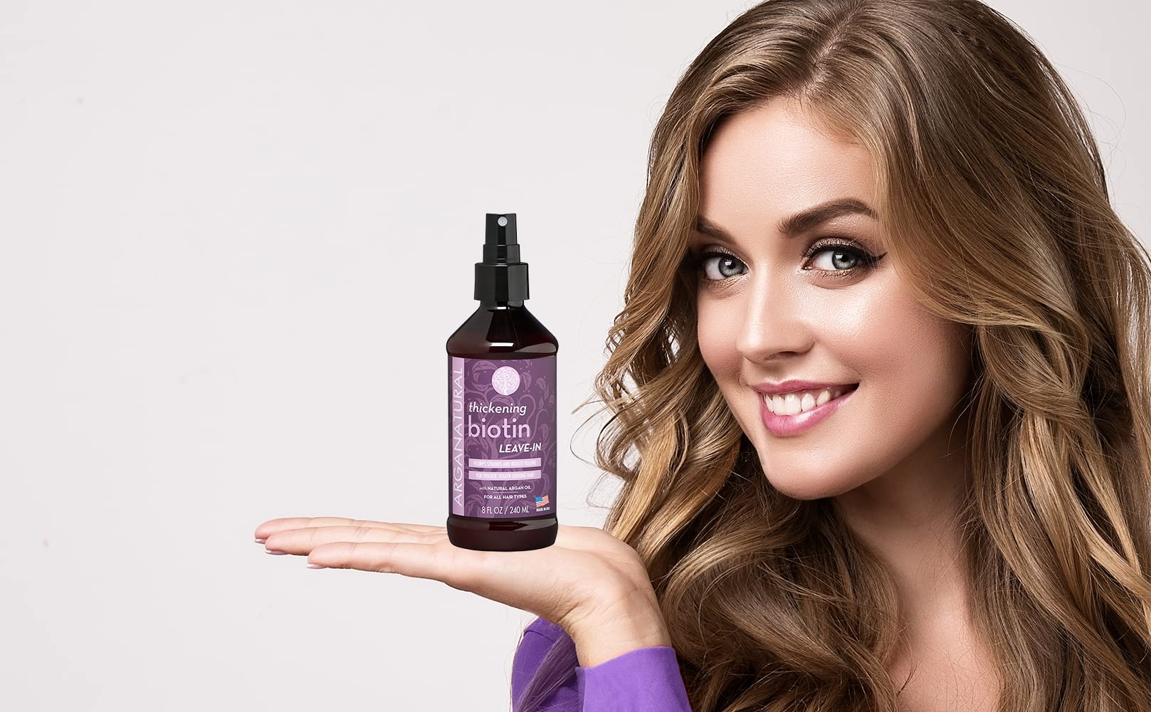 Arganatural Hair Leave In Conditioner & Detangler with Thickening Biotin, 8 fl oz Spray Bottle, Helps Fortify Weak Thinning Hair