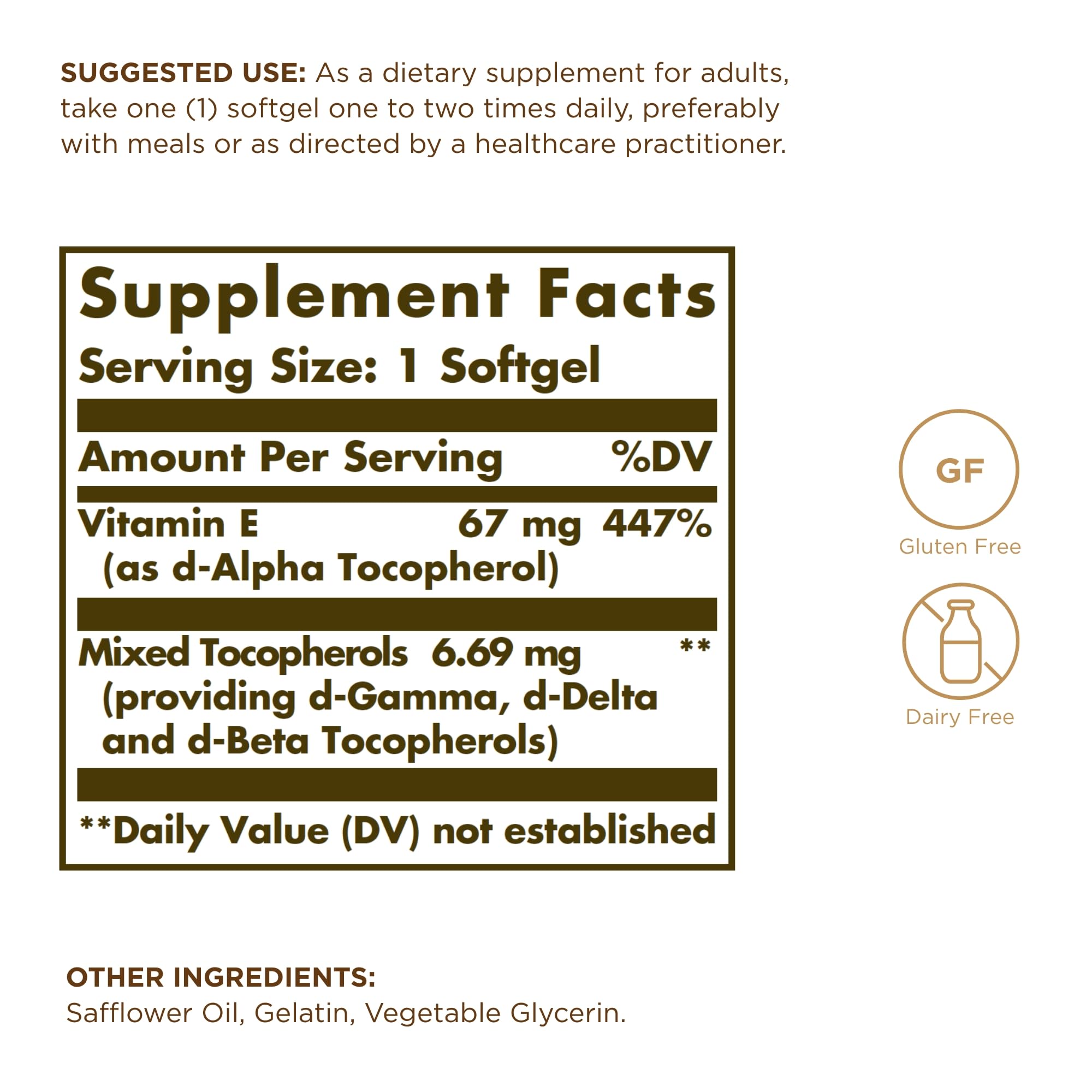 Solgar Vitamin E 67 mg (100 IU) - 100 Softgels, Pack of 2 - Antioxidant Support - Gluten & Dairy Free - 200 Total Servings