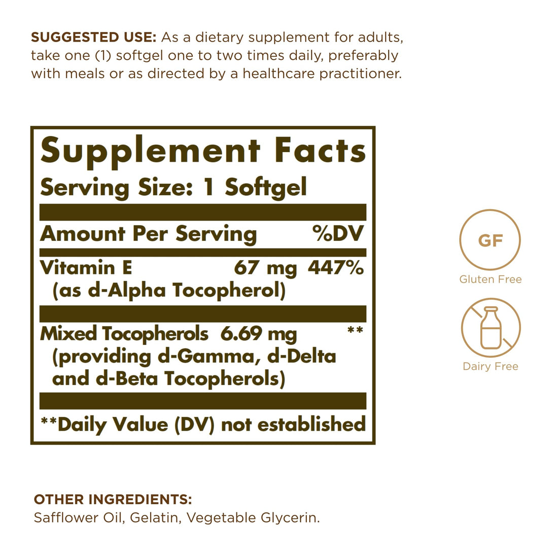 Solgar Vitamin E 67 mg (100 IU) - 100 Softgels, Pack of 2 - Antioxidant Support - Gluten & Dairy Free - 200 Total Servings