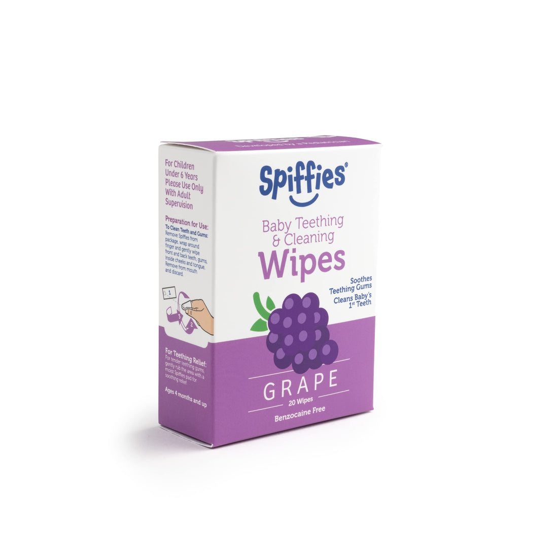 Spiffies Toothwipes, Grape Wipes, (20-Count)Pack of 3
