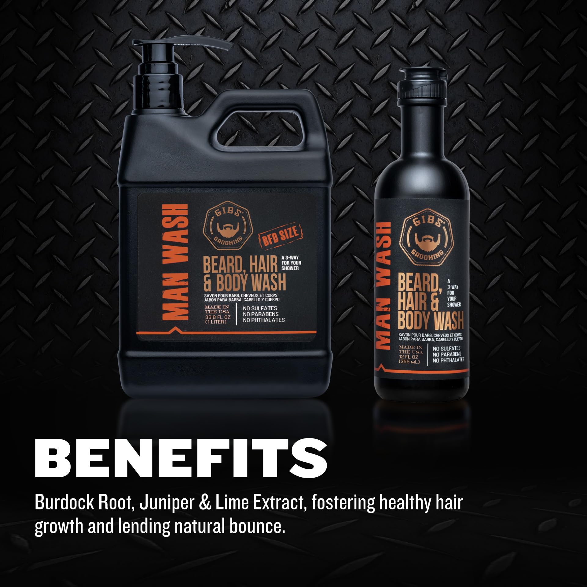 Gibs Man Wash BHB Beard Hair & Body Wash - 33.8oz LITER