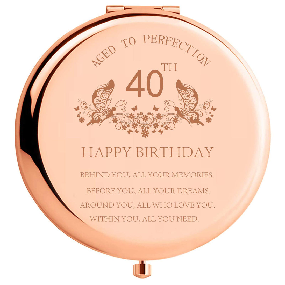 SFHMTL 40th Birthday Gift for Mom Stainless Steel Portable Compact Makeup Mirror Behind You All Your Memories Presents with Gift Box Engraved Cosmetic Mirror for Aunt Wife Coworker Rose Gold