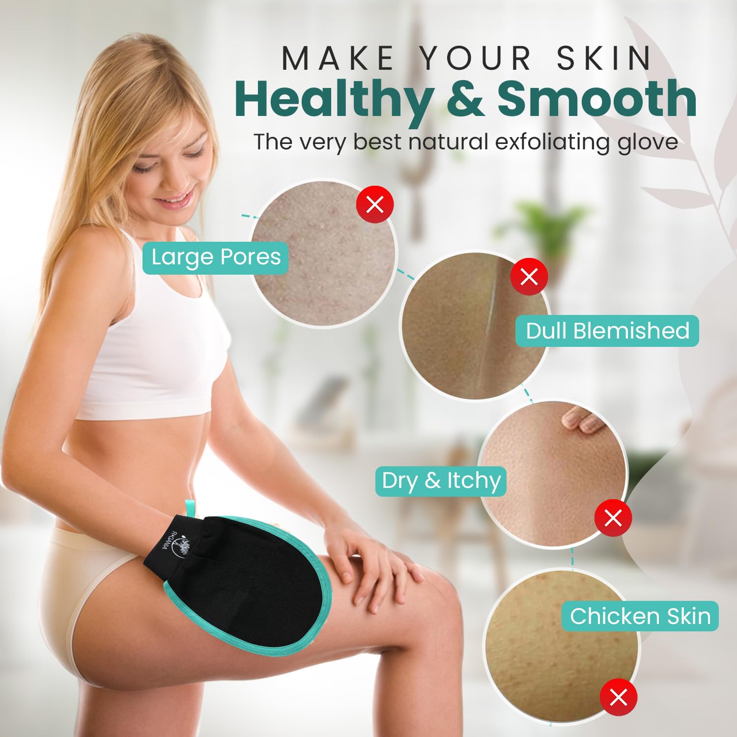 R'GANIA Premium Exfoliating Glove and Back Scrubber for Shower - Removes Dead Skin, Spray Tan, Keratosis Pilaris - Korean Mitt Unclogs Pores - Deep Body Scrubber