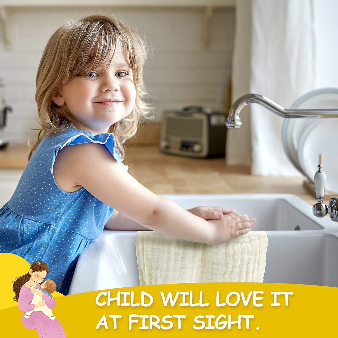 Baby Washcloths - Natural Cotton Baby Wipes - Soft Newborn Face Towel and Washcloth for Sensitive Skin- Baby Registry as Shower 5 Pack 12x12 inches by MUKIN