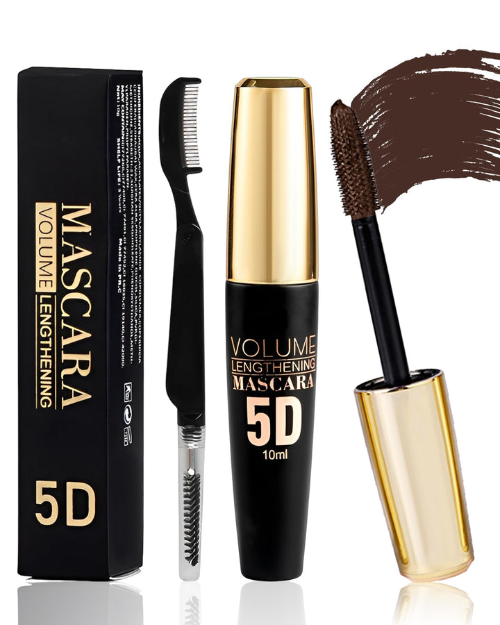 Brown Waterproof Mascara for Eyelashes, 5D Silk Fiber Lash Extension Colored Tube Mascara with Eyelash Brush, Long Lasting Curling Máscara Black Volume and Length, Eye Makeup Gift for Women