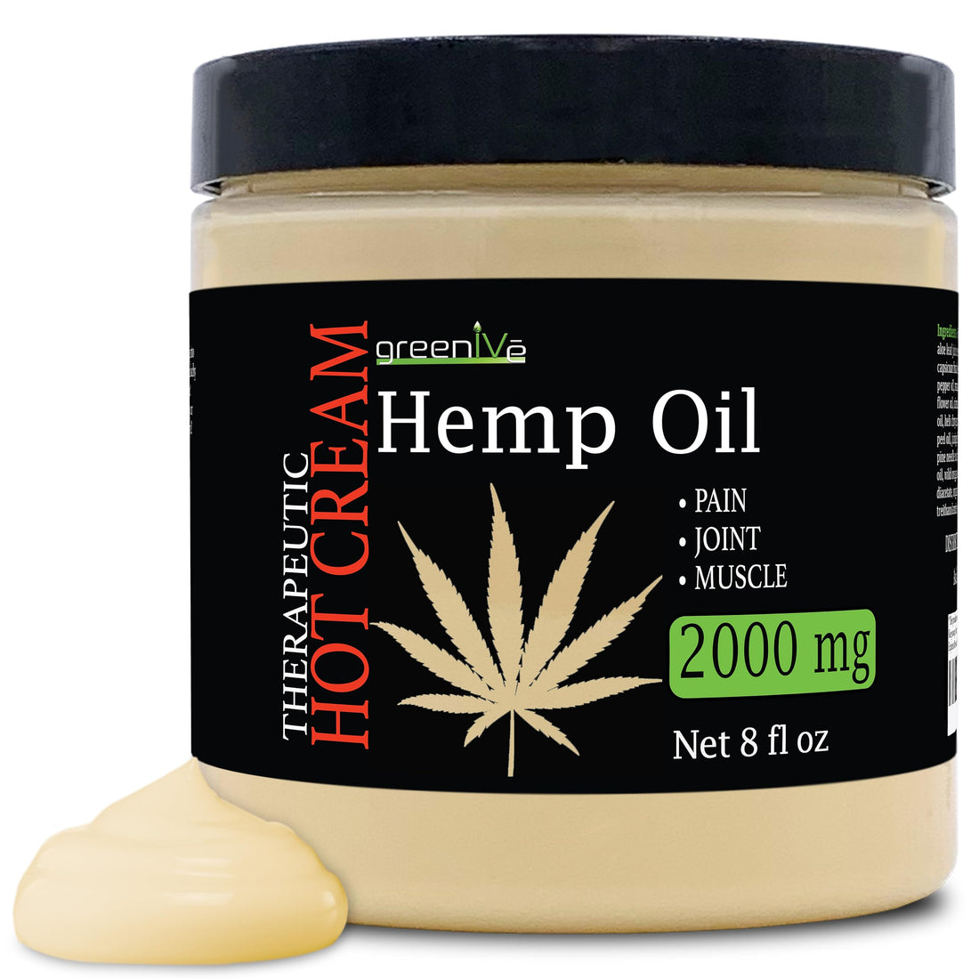 GreenIVe Hemp Hot Cream Soothing Moisturizing Hemp Hot Cream Exclusively on Amazon (2,000mg Jar)