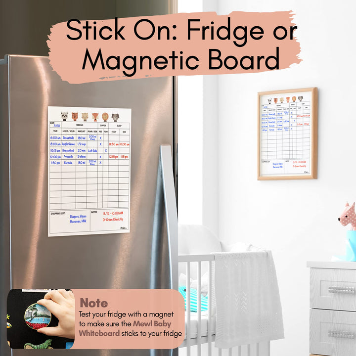 Mewl Baby Daily Log Whiteboard - Reusable Baby Tracker to Log Feeding, Diapers & Sleep - Newborn Baby Journal & Schedule Chart for New Parents, Nanny, Babysitter - Pregnancy & New Mom Gift