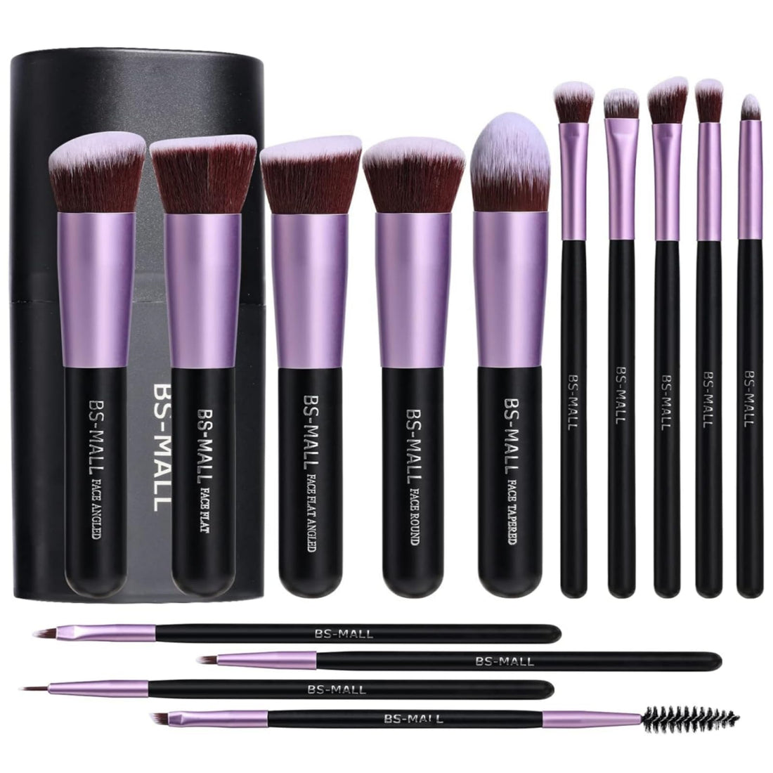BS-MALL Makeup Brushes Premium Synthetic Foundation Powder Concealers Eye Shadows 14 Pcs Purple for Makeup Beginner or Professional with Travel Case