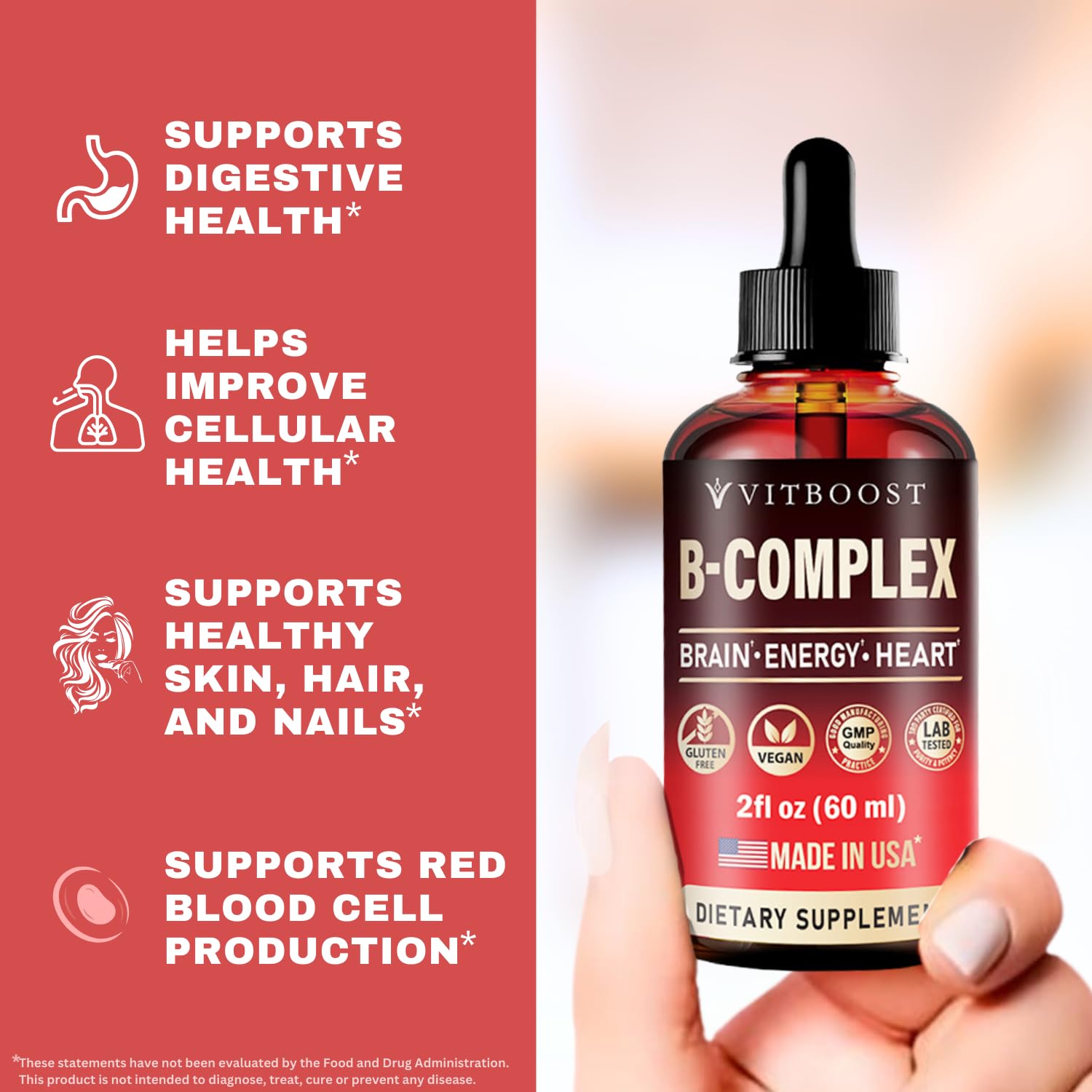Vitamin B Complex with 20000 mcg - Extra Strength for Men and Women - Vegan| Raspberry Liquid Drops| USA Made, B1, B2, B3, B5, B6, Biotin, Folic Acid & B12 Sublingual Methylcobalamin | 4 Months Supply