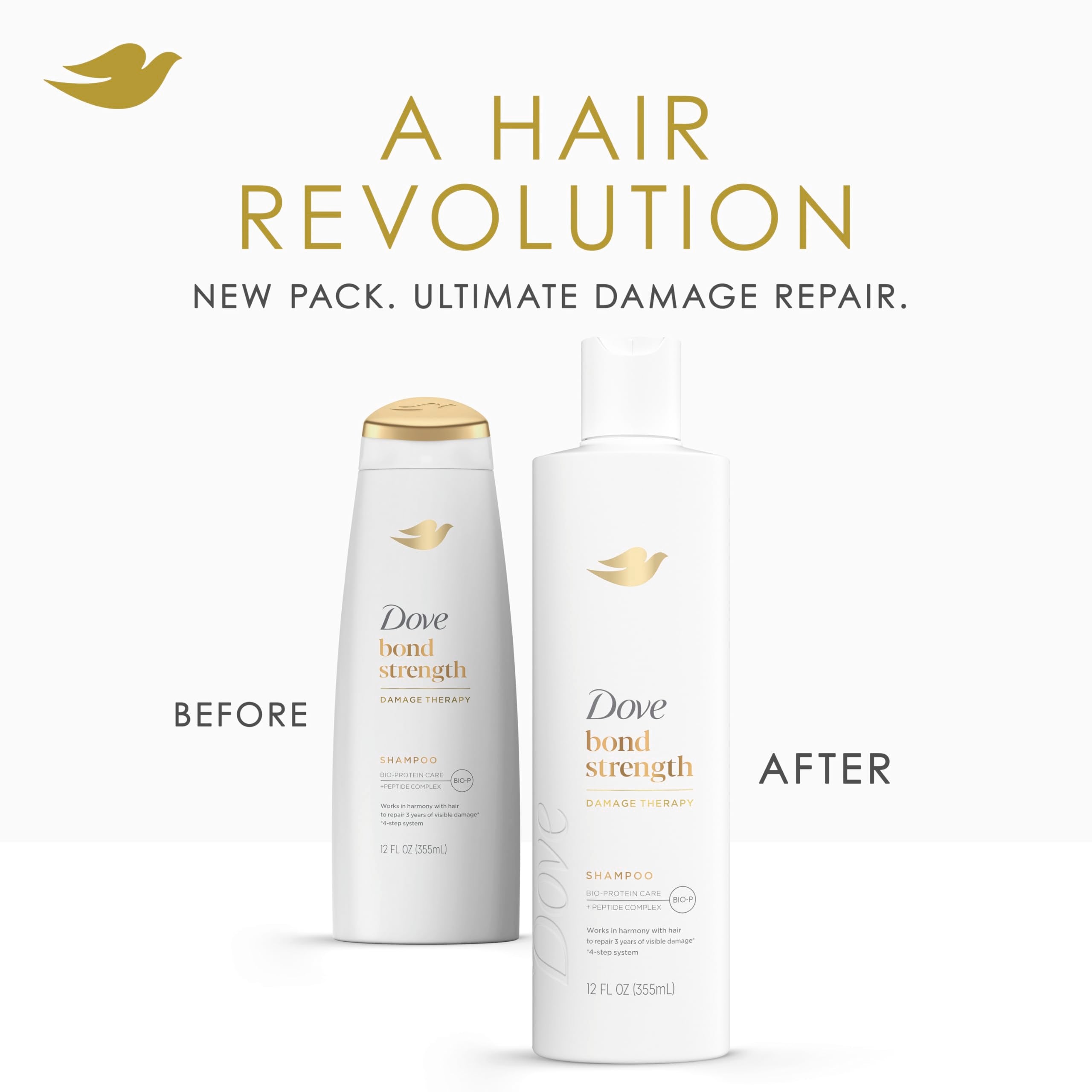 Dove Shampoo Bond Strength for Chemically Damaged Hair with Bio-Protein Care Technology and Peptide Complex 12 Fl Oz
