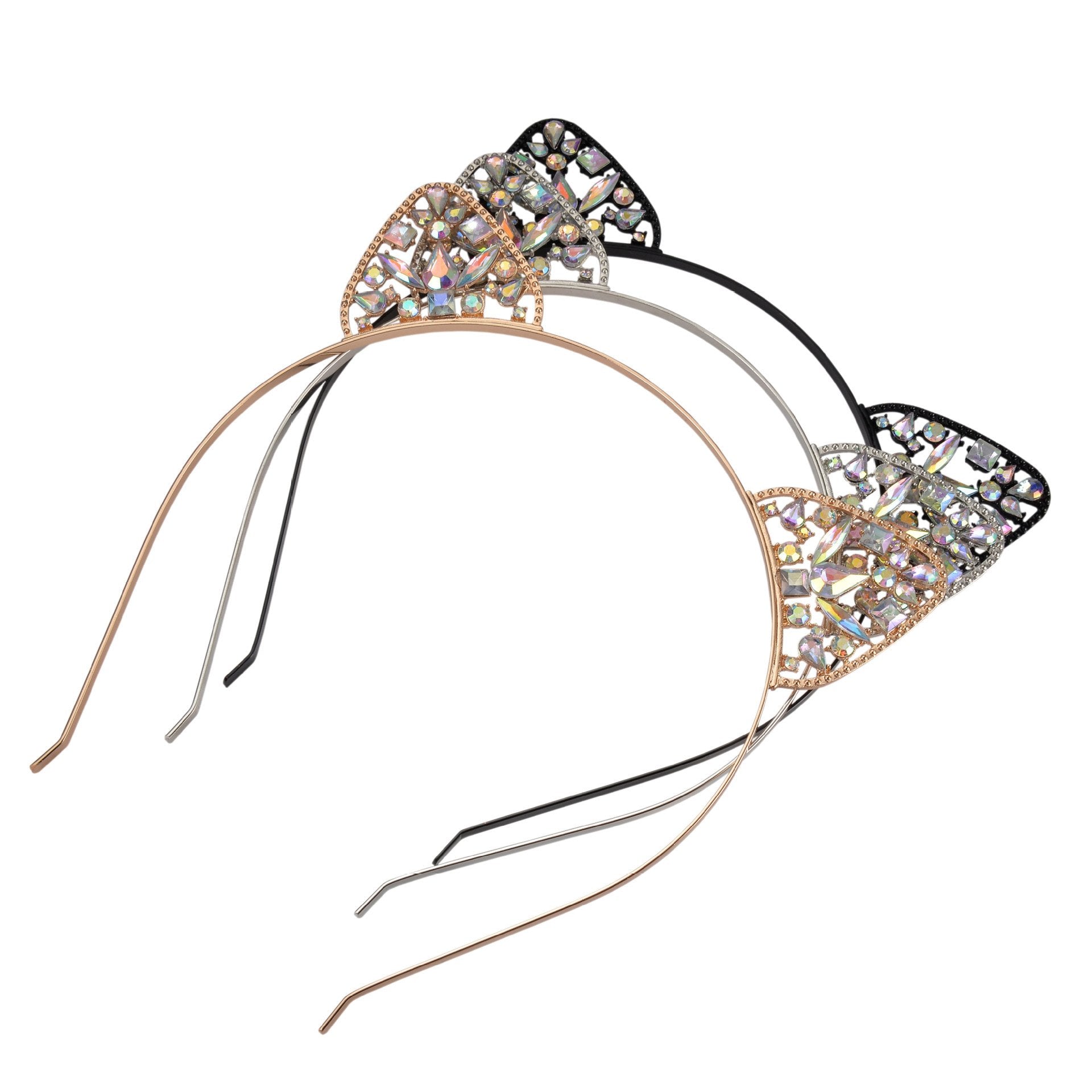 B# : Numblartd 3 Pcs Glitter Upscale Crystal Rhinestone Cat Ear Hair Hoop Headband - Fashion Cute Hair Band Headwear Hair Accessories For Women And Girls (B#)
