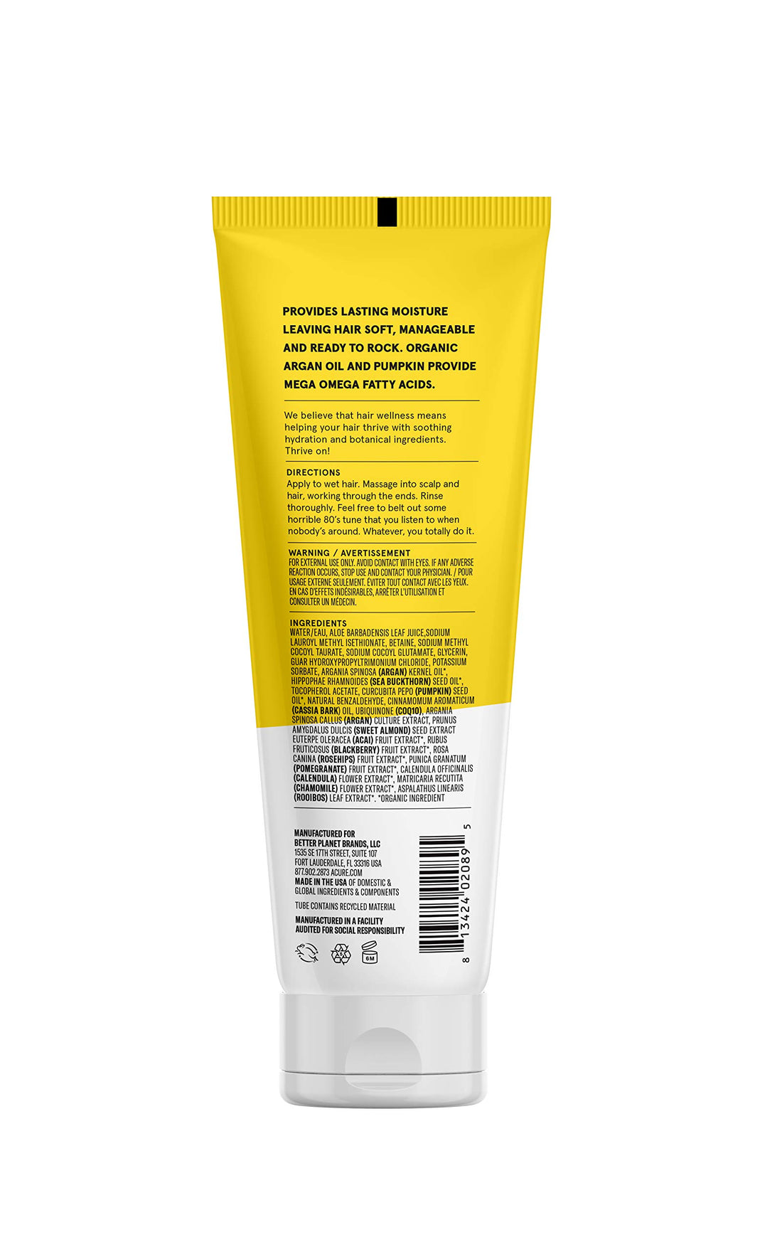 Acure Ultra Hydrating Shampoo 100% Vegan, Ultra Hydrating Moisture & Omega Fatty Acids, , Yellow Argan Oil & Pumpkin, 8 Fl Oz