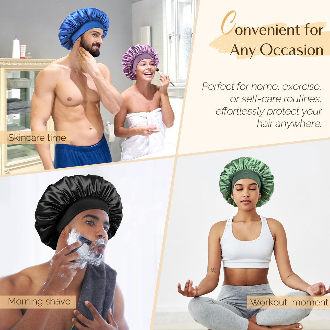 YANIBEST Silk Bonnet for Men, Satin Hair Bonnet for Sleeping, Double Layer Sleep Cap for Black Men & Women Curly Hair Braids, Black