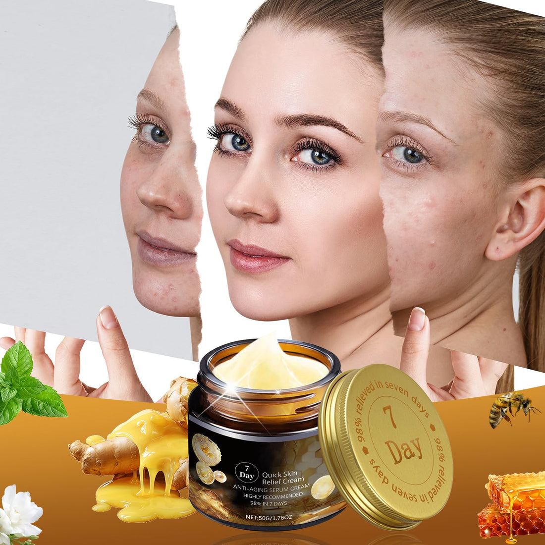 7-Day Quick Skin R-epair Cream, Bee Venom Skin R-epair Cream, 7-Day Multi-Effect All-in-One Skin Care Cream, Turmeric Skin Care Cream for All Skin Types (2pcs)