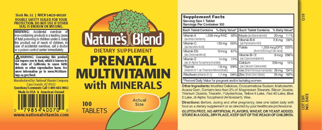 Nature's Blend Prenatal Formula Multivitamin 100 Tabs (1AA26)