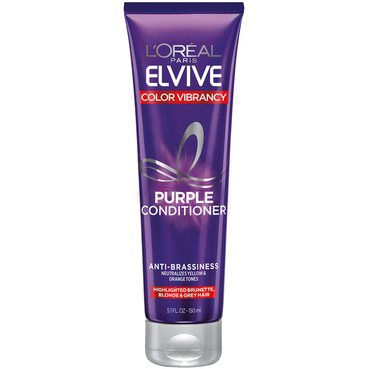 L’Oréal Paris Elvive Color Vibrancy Anti-Brassiness Purple Conditioner for Color Treated Hair, neutralizes Yellow and Orange Tones, Highlighted Brunette, Blonde and Grey Hair, 5.1 Fl; Oz