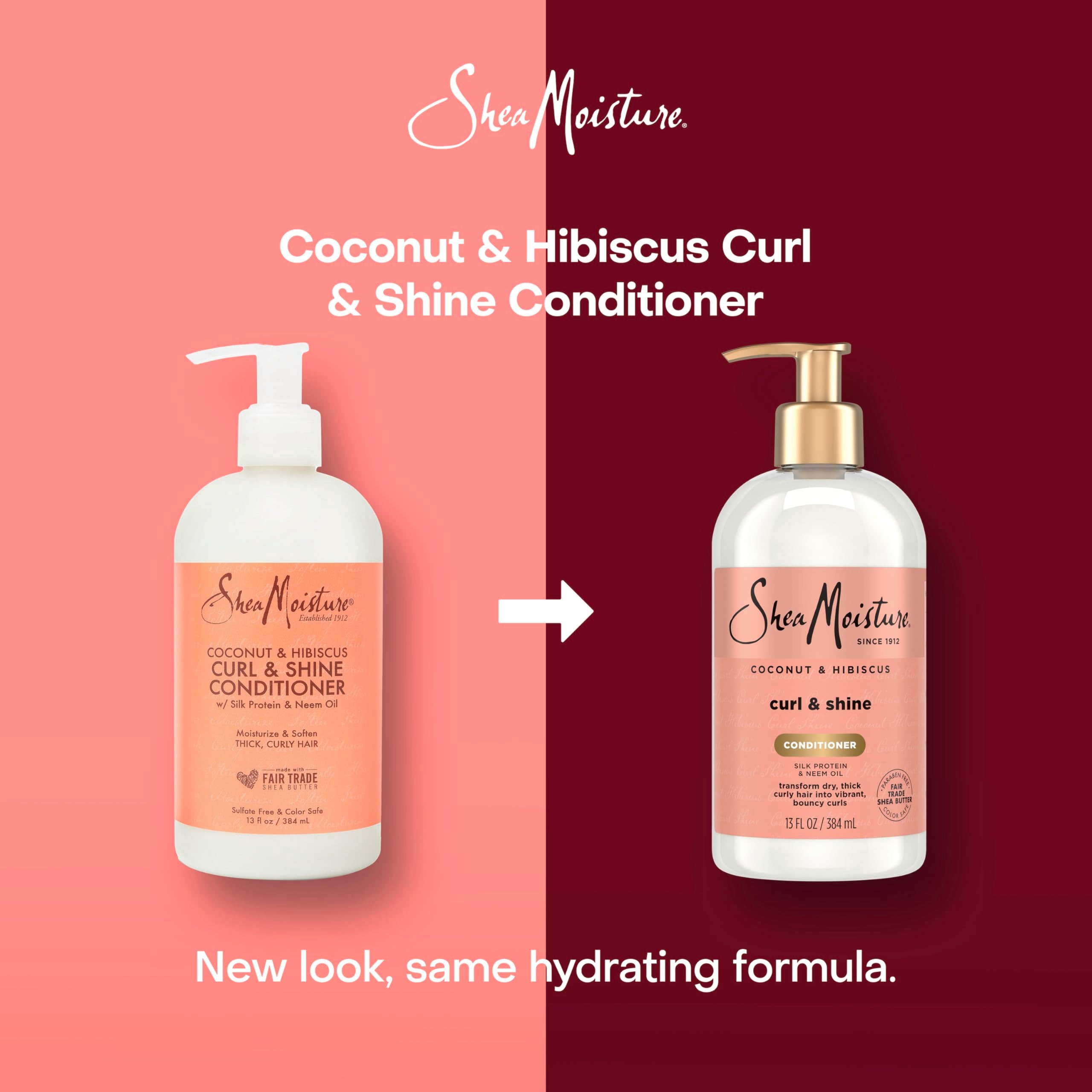 SheaMoisture Curl & Shine Conditioner 4 Count Coconut & Hibiscus, for Thick, Curly Hair to Moisturize & Soften, 13 oz