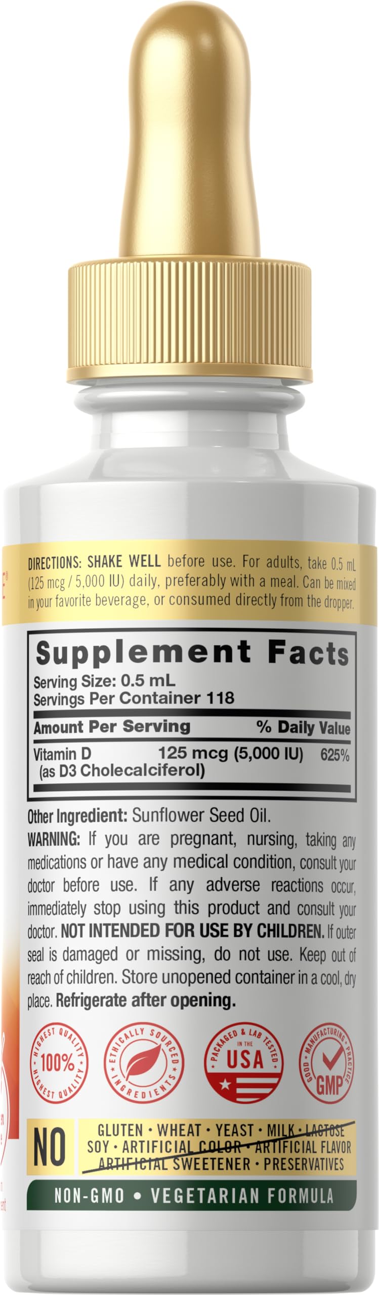 Carlyle Liquid Vitamin D3 | 5000 IU (125 mcg) | 2 Fl Oz | Vitamin D Drops for Adults | Vegetarian, Non-GMO, and Gluten Free Supplement