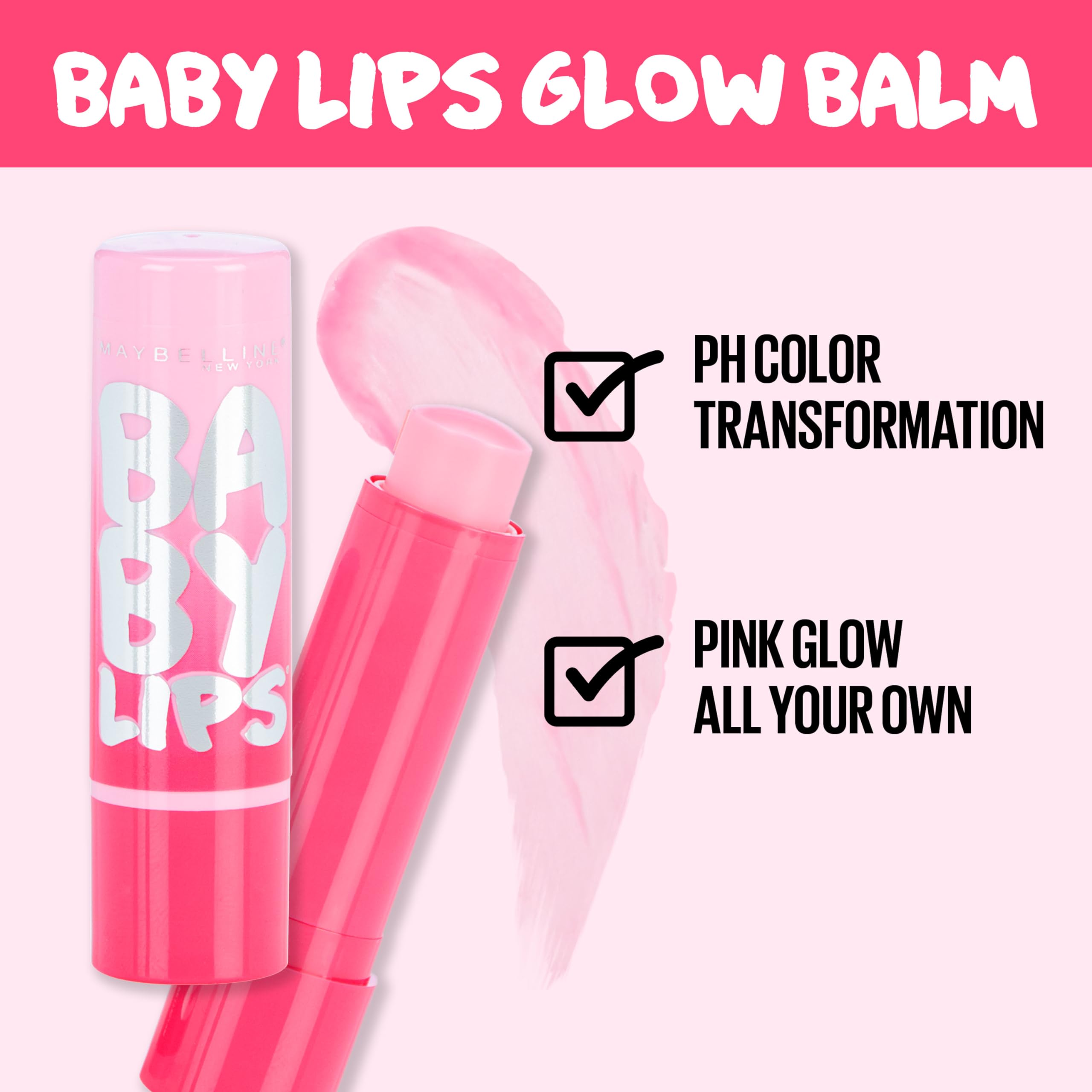 Maybelline New York Baby Lips Glow Lip Balm, My Pink, 0.13 oz.