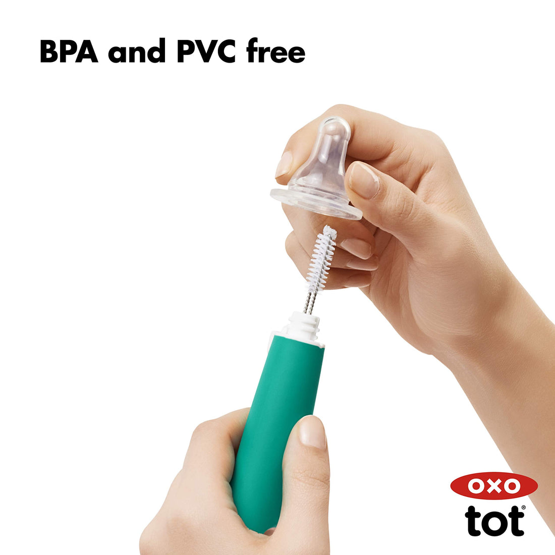 OXO Tot Bottle Brush with Nipple Cleaner and Stand - Teal, 1 Count (Pack of 1)