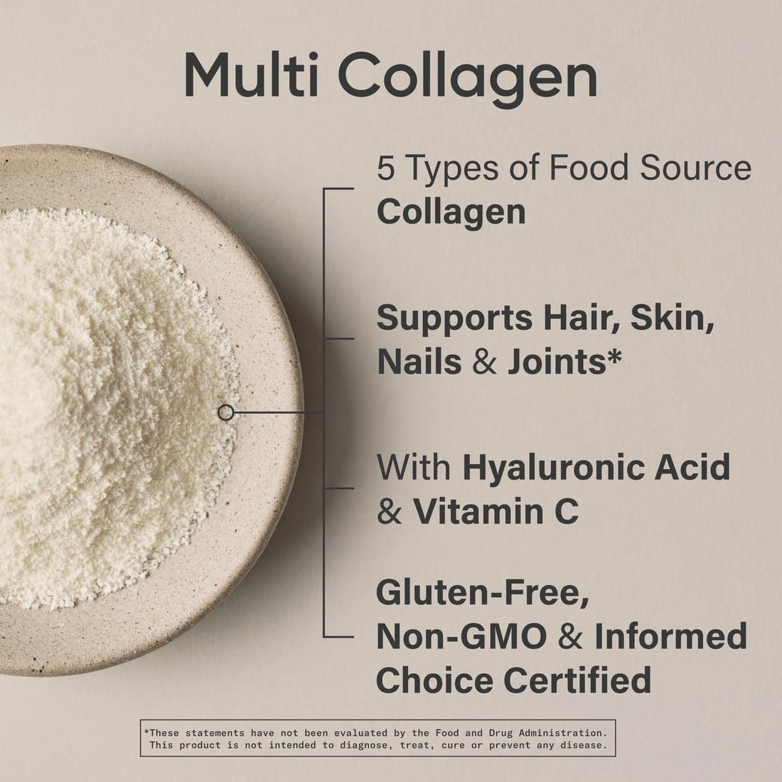 Sports Research Multi Collagen Protein Powder (Type I, II, III, V, X) with Hyaluronic Acid + Vitamin C | 5 Types of Food Based Collagen, 30 Servings (Unflavored)