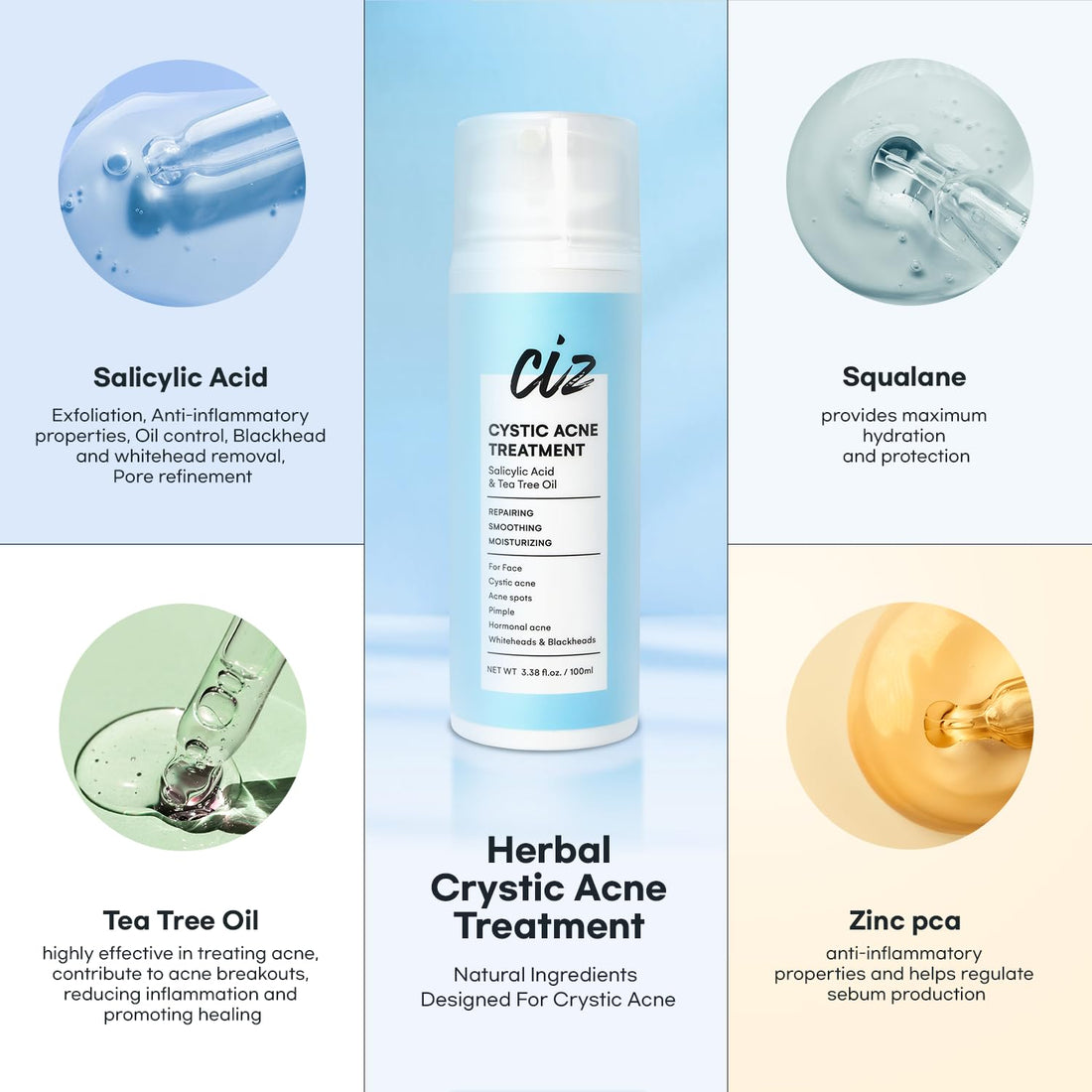Cystic Acne Spot Treatment for Face: Hormonal Acne Pimple Cream with Salicylic Acid & Tea Tree Oil - Hormonal & Pimple Cream for Teens & Adults,120 Day Supply & 3.38 oz / 100 ml