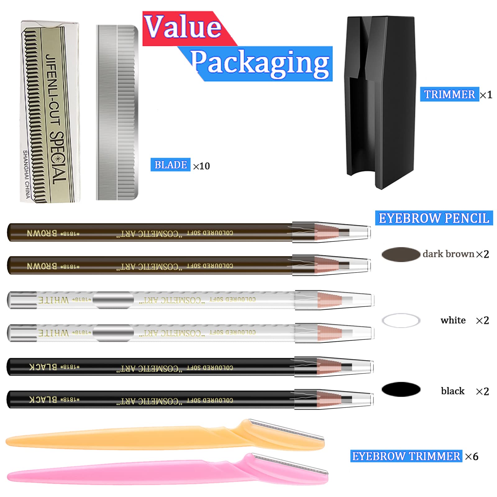 Waterproof Eyebrows Pencil Tattoo Makeup And Microblading Supplies Kit-Permanent Eye Brow Liners In Wa(including :12 eyebrow pens, 2 eyebrow knives, 3 eyebrow card, 2 pencil sharpeners)