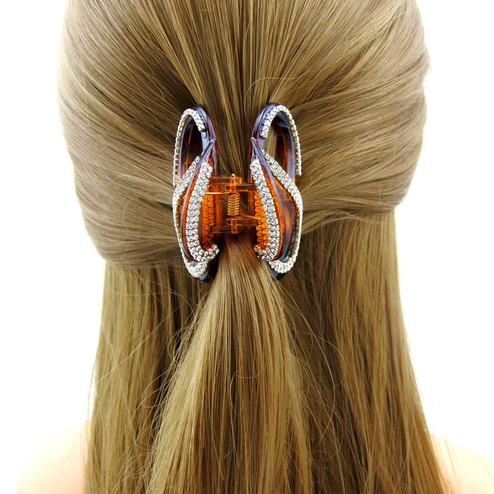 Meilliwish Diamond Butterfly Hair Clip Claw (D14)(Brown)