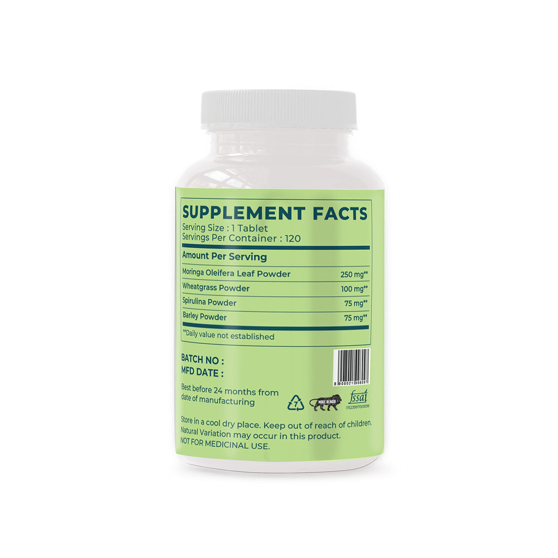 SAPTAMVEDA Natural Supergreen 120 Tablets | Multivitamin, Contains Moringa, Wheatgrass, Spirulina & Barely Grass