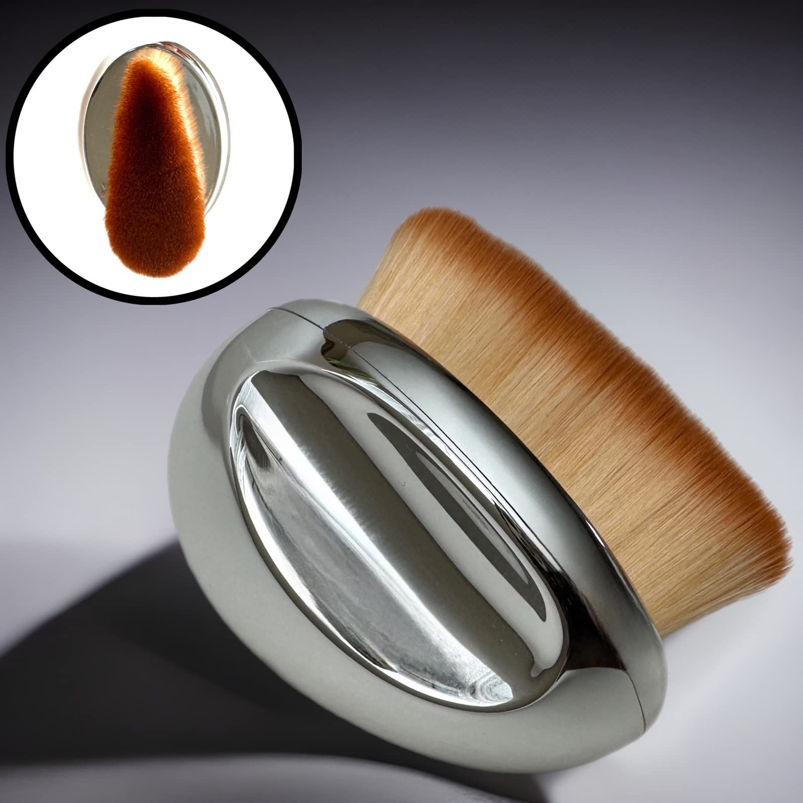 Narrow Foundation Brush Palm Makeup SOFT Kabuki Dome Shaped Face Body Shimmer Oil SPF Blush Bronzer Highlighter Blending Self-Tanner Buffing Liquid Powder Cream Streak-Free Cosmetic Application