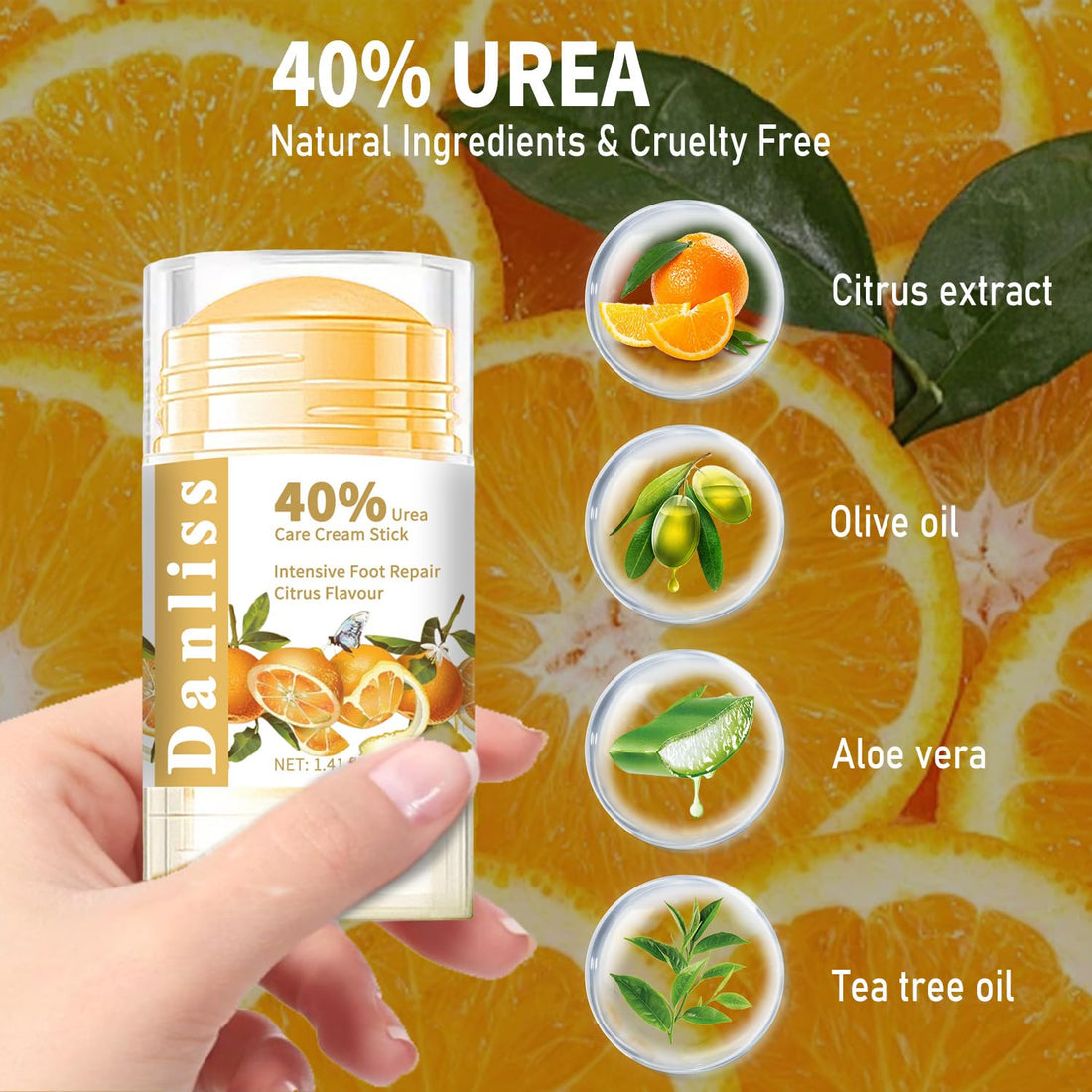 Danliss Urea Cream Stick 40 Percent, Heel Balm, Urea Hand Cream Stick and Foot Cream Stick for Dry Cracked, Cracked Heel Treatment, Moisturizer for Dry Skin Care 1.41 Oz (Citrus flavour)