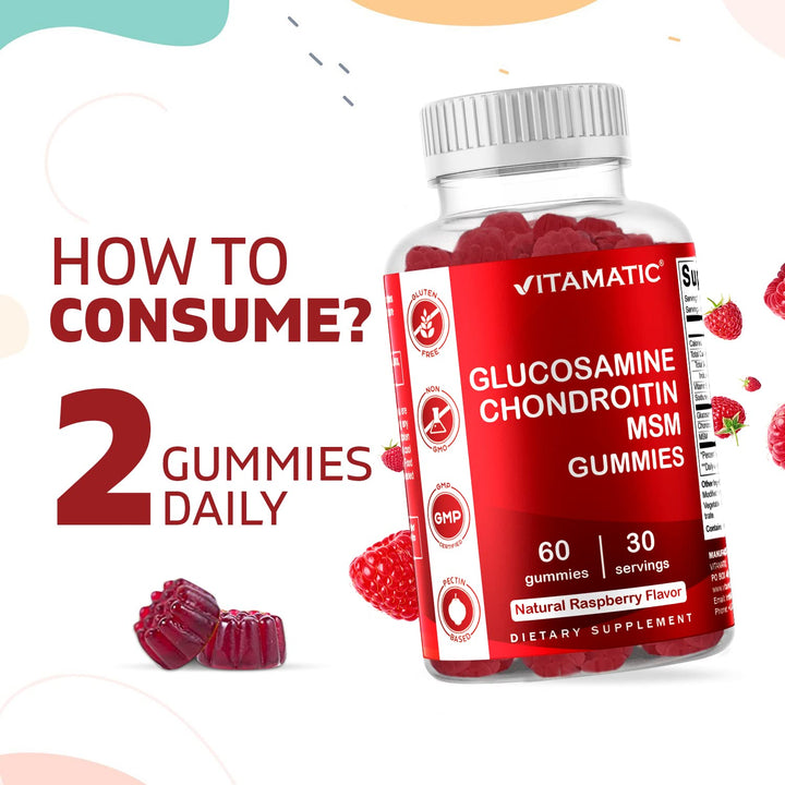 Vitamatic 2 Pack Glucosamine Chondroitin Gummies with MSM & Vitamin E - Joint Support - 60 Pectin Based Gummies
