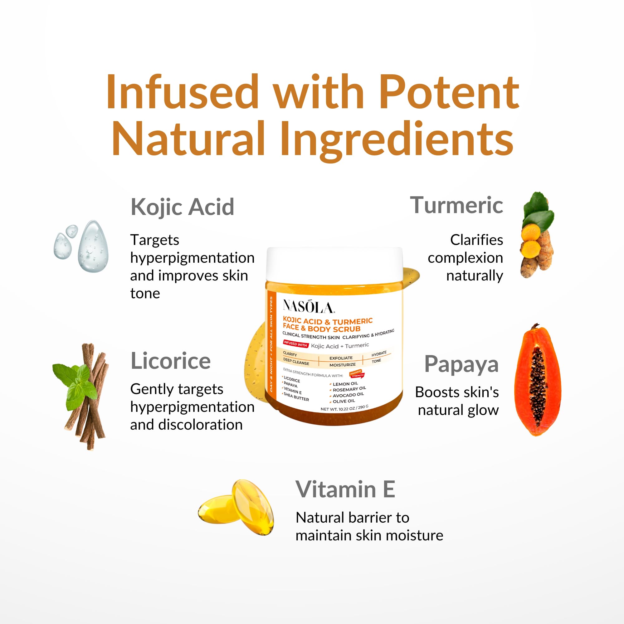 Nasola Kojic Acid Turmeric Face and Body Scrub