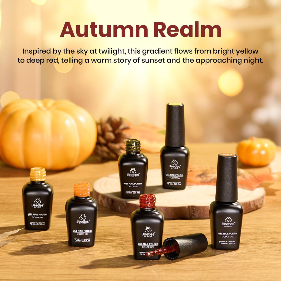 Beetles Fall Gel Nail Polish Set, 6Pcs Autumn Realm Collection, Yellow Orange Burgundy Red Green Gel Polish Golden Glitter Nails Kit DIY Nail Art Gifts for Women