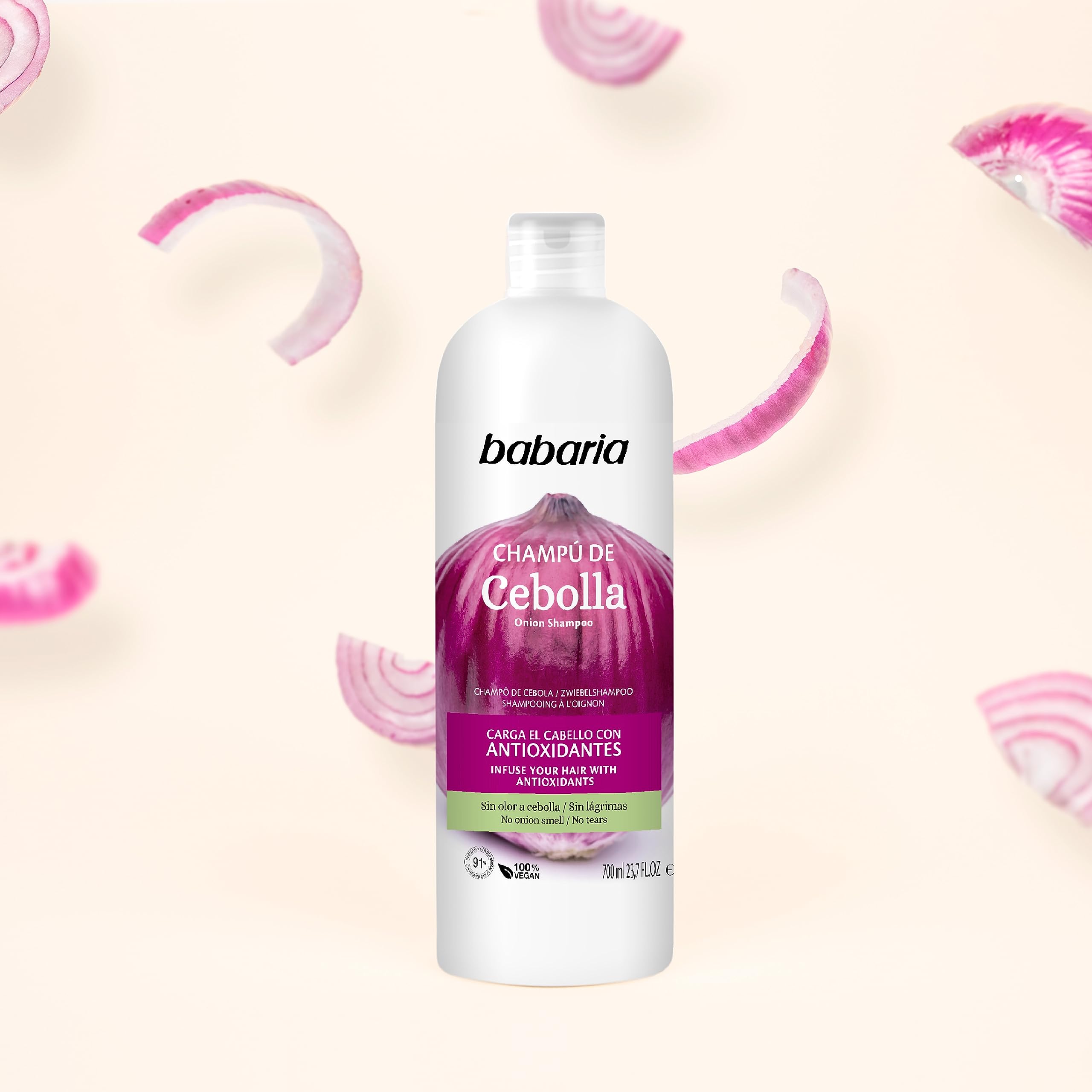 Babaria Onion Shampoo - No Smell, No Tears - Purifying and Antioxidant Properties - Improves Hair Growth - Increase Hydration and Shine - Reduce Itchy Scalp, Dandruff, and Frizz - 23.66 oz