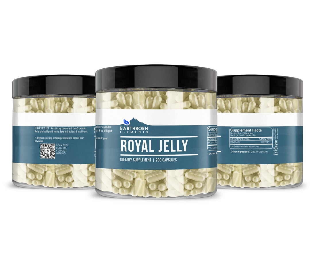 Earthborn Elements Royal Jelly 200 Capsules, Pure & Undiluted, No Additives