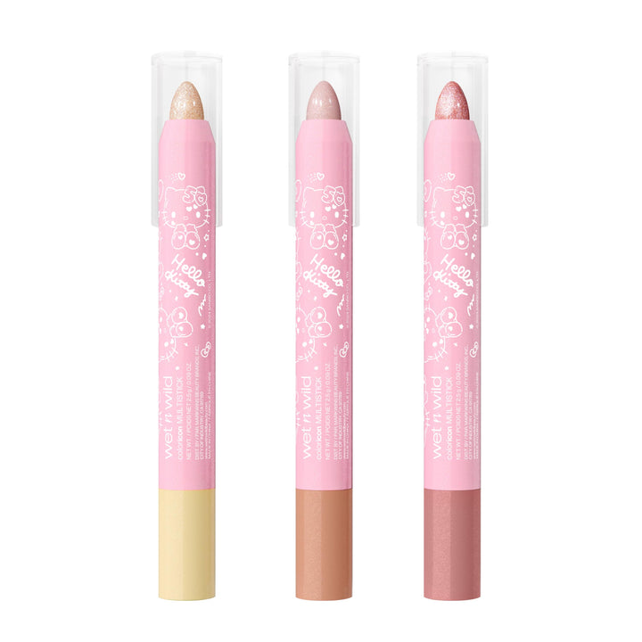 wet n wild Hello Kitty 3-Piece Multi Stick Set, Multi-Functional Versatile Shades, Shimmery Rich Pigmented Cream to Powder Glittery Formula, Cruelty-Free & Vegan