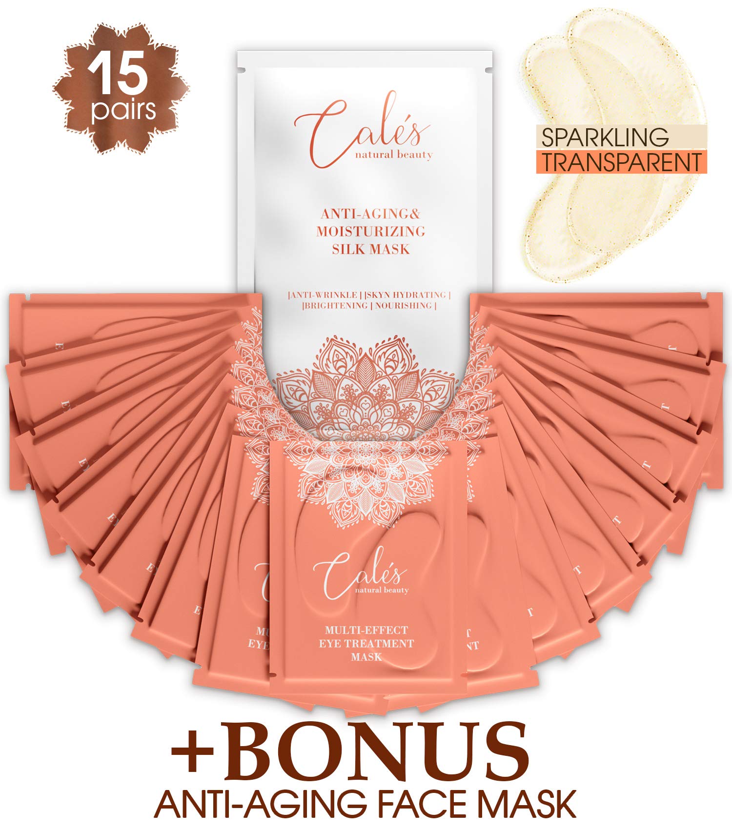 Under Eye Patches for Dark Circles Collagen Eye Mask for Puffy Eyes with Hyaluronic Acid Under Eye Pads for Wrinkles Gold Eye Masks Under Eye Bags Treatment for Men and Women 15pack and Bonus by Cales