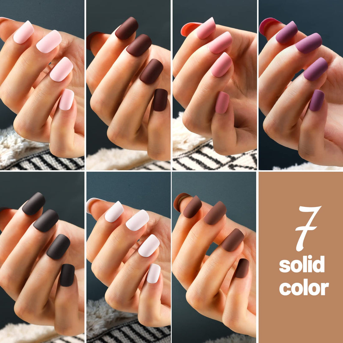 Teenitor Short Press on Nails - 288Pcs Matte Acrylic Square Fake Nails Full Cover, Glitter False Nails Glue on