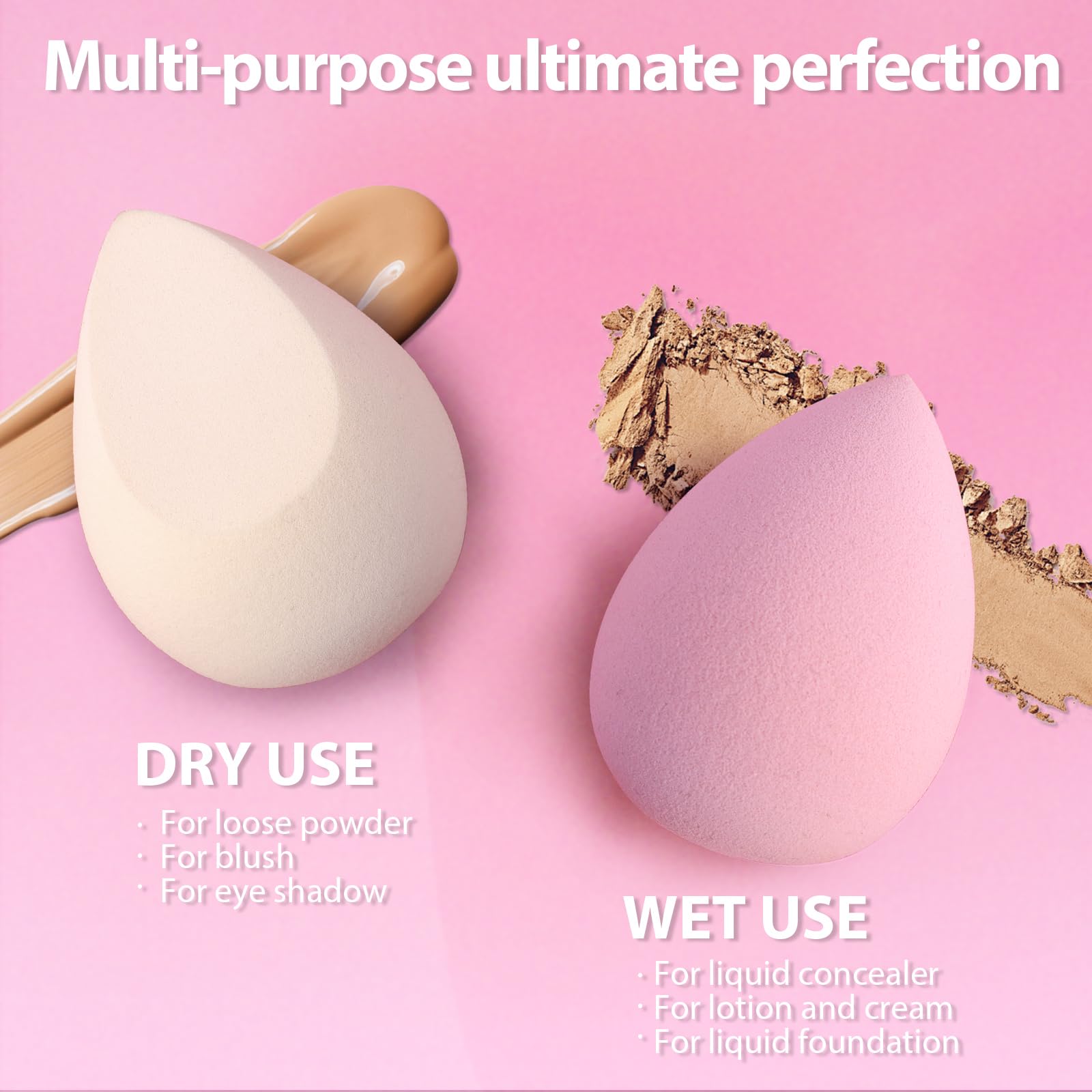 Makeup Sponge Set Foonbe Blender Sponges 7 Pcs for Liquid, Cream, and Powder, Latex Free, Multi colored Beauty Sponges with 1 Mini Sponge, Vegan & Cruelty-Free