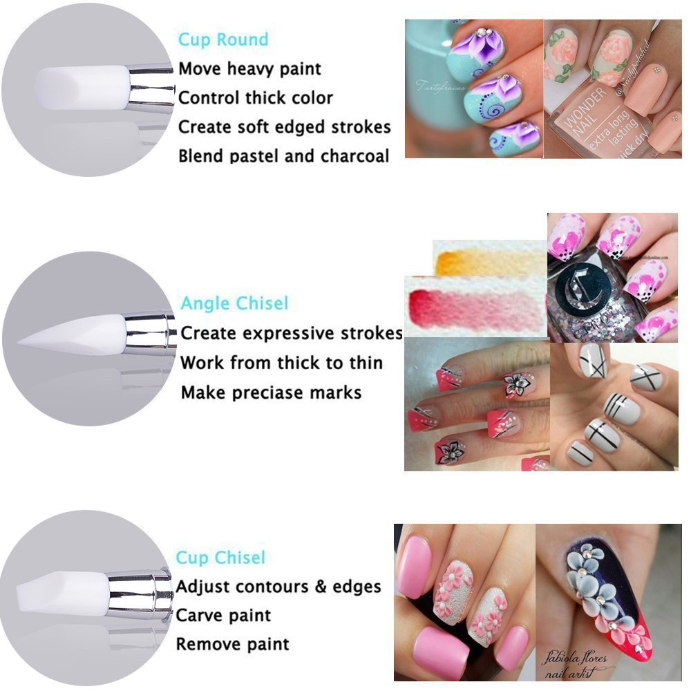 Bysiter 10pcs Nail Art Gel Carving Pen Acrylic Dotting Tool Nail Silicone Brushes set Pottery Clay Sculpting Tools