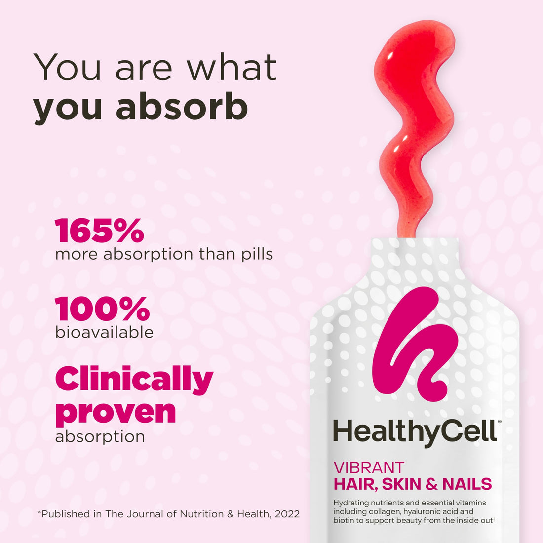 Healthycell Vibrant Hair, Skin & Nails - Hair Vitamins with Liquid Collagen for Women - Hyaluronic Acid Supplement with Collagen Peptides, Vitamin E, Biotin - Maximum Absorption - 30 Gel Packs